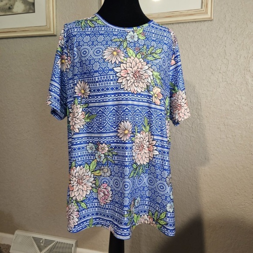 Swimsuits For All Blue Floral Print Tankini Top Size 14 16 Lycra Xtra‎ Life
